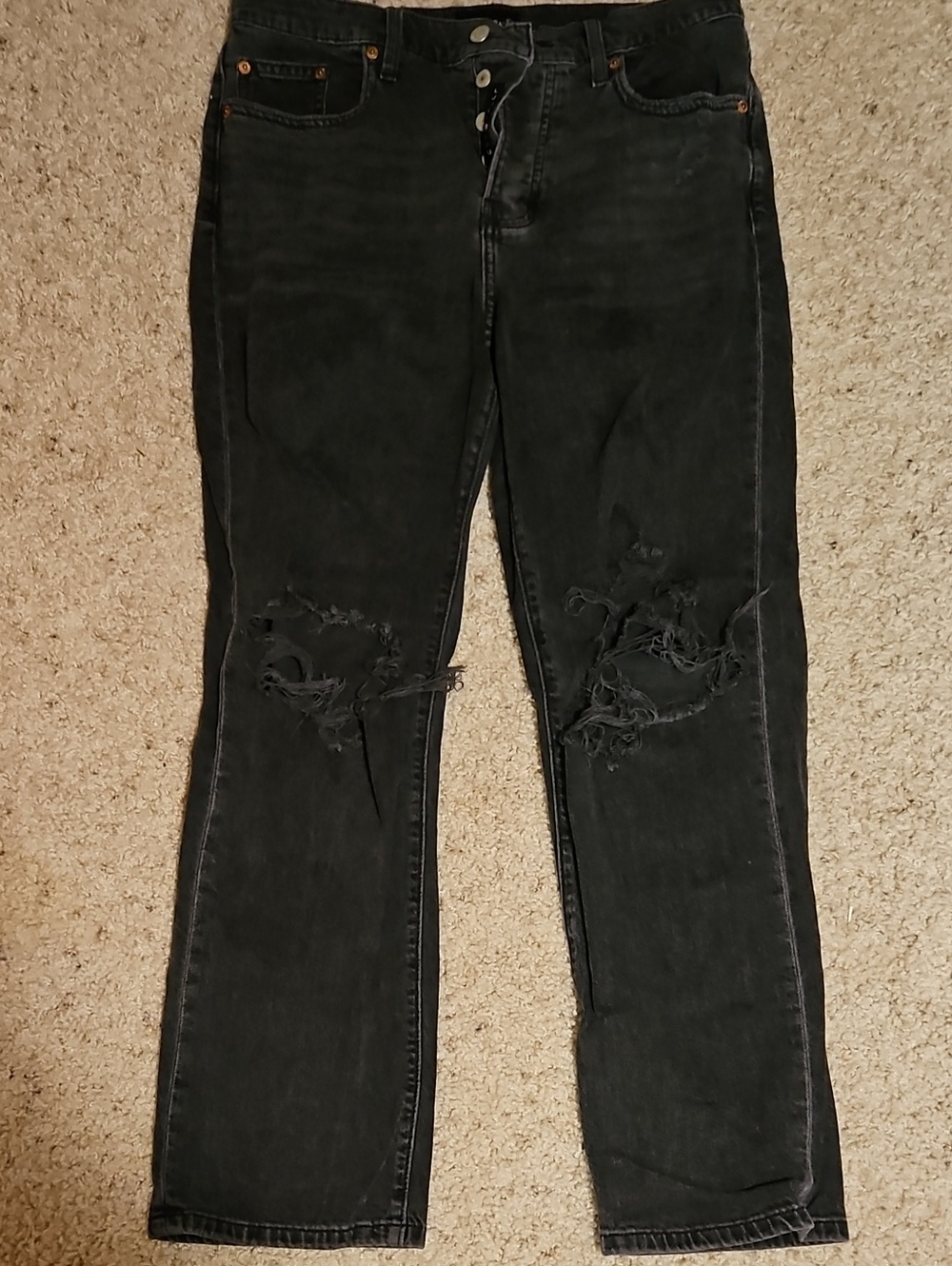 Lucky Brand Black Straight Leg Distressed Jeans